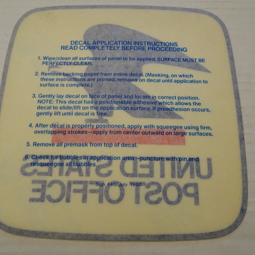 USPS Mail Vehicle - Truck Decal - Vintage - Sign # 140 July 1990 - 8.75" - New